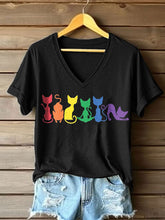 Rainbow Colors Cat Imprimer V-Neck T-shirt des femmes